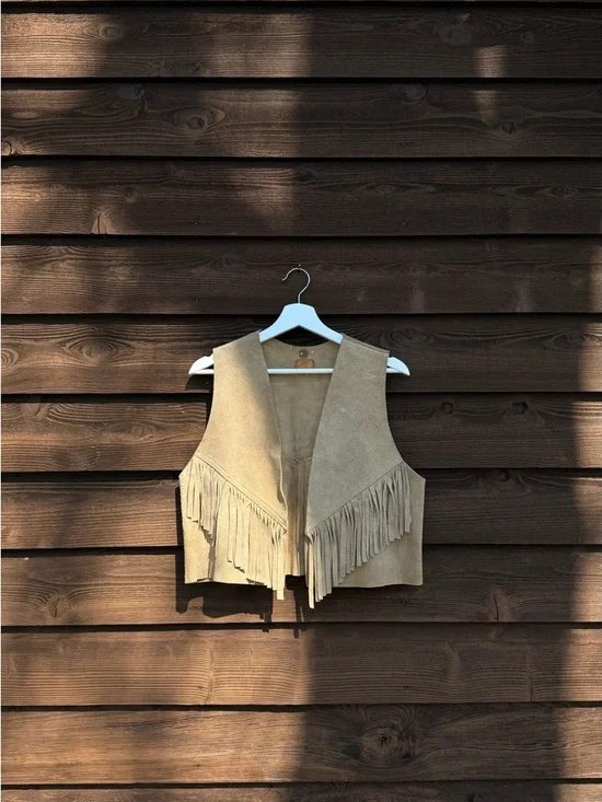 Suede Fringe Vest - Tan Women's Vest - Picture 1 of 3